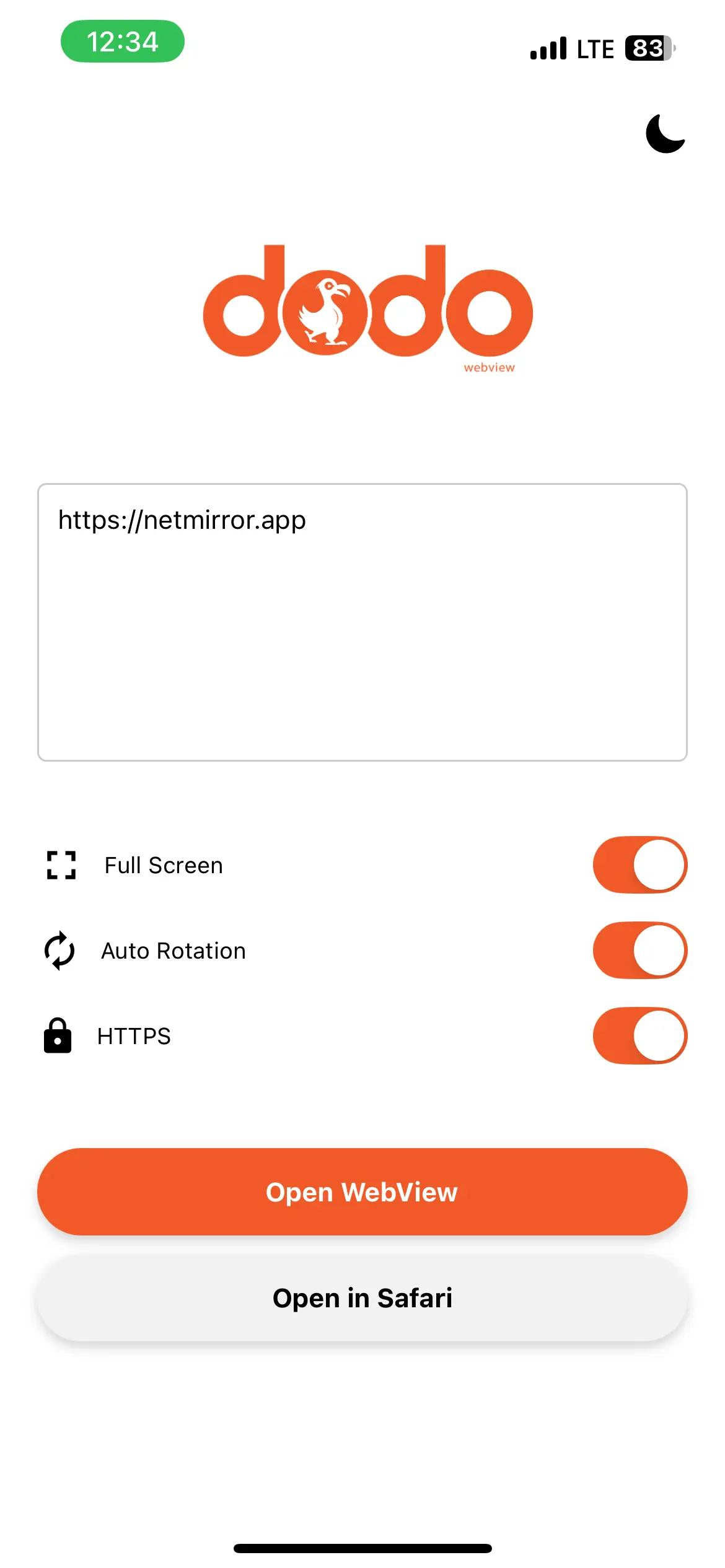 Open NetMirror website inside Dodo WebView app